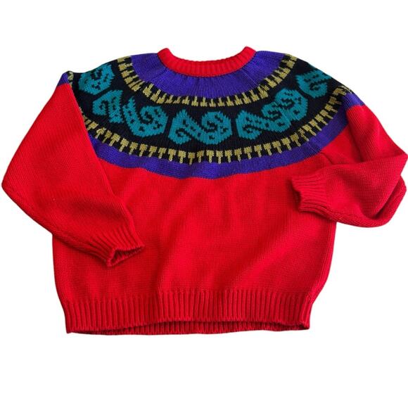 80’s RETRO Chunky knit Red and Purple Sweater by PASTA Size medium - Picture 9 of 9